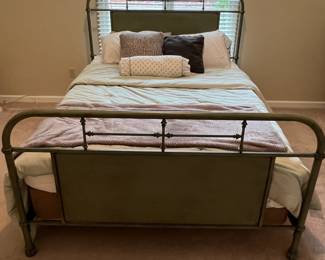 Queen size metal bed in antique green