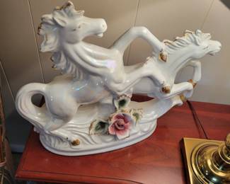 Antique Capodimonte Porcelain  Statue of Horses 