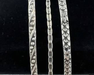 (3) 925 Silver Engraved Bangle Bracelets