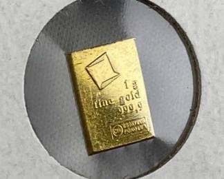 1g Gold Bar, Valcambi Suisse 999.9
