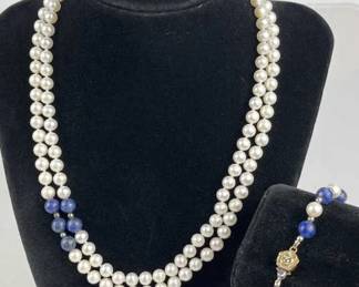 Pearl Necklace & Bracelet w/ 925 Findings