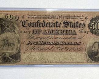 1864 $500 Confederate 'Stonewall' Note T-64