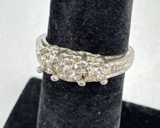 925 Silver Triple Stone Diamond Ring