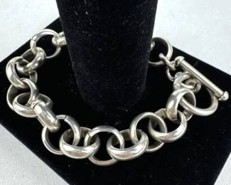 925 Silver Large Ring Toggle Bracelet