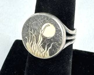 925 Silver Carved Bone Cabochon Ring