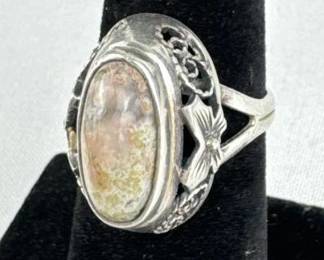 925 Silver Agate Cabochon Ring