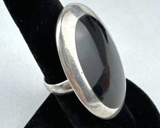 925 Silver Large Onyx Cabochon Ring