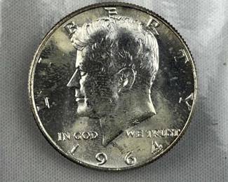 1964 90% Silver JFK Half Dollar, UNC