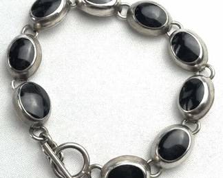 925 Silver Taxco Onyx Toggle Bracelet