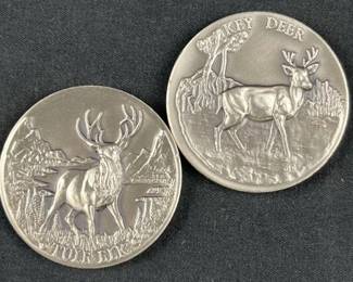 (2) 1oz+ 925 Silver Deer/Elk Wildlife Rounds