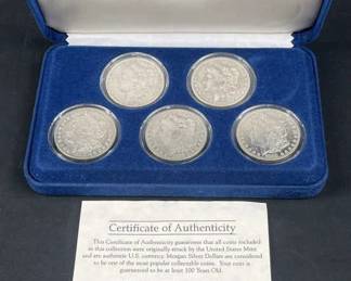 (5) Morgan Silver Dollars, New Orleans Mint in Box
