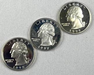 Silver Proof 90% 1992-S, 1997-S, 1998-S Quarters