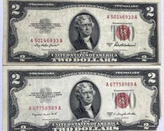 1953-A&B Red Seal $2 Bills
