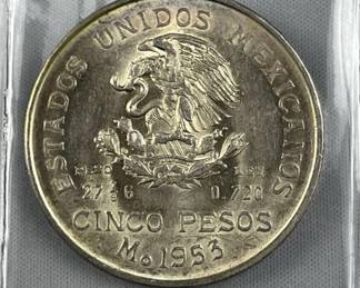 1953-Mo Mexico Silver 5 Pesos, BU w/ Luster