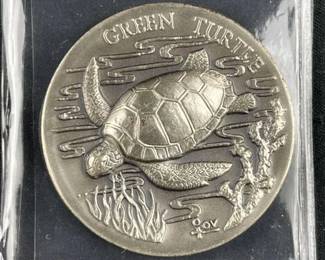 1oz+ Sterling Silver Green Turtle Wildlife Round