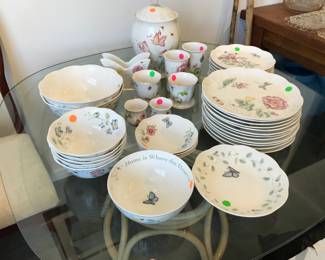 Lenox butterfly pattern serving ware,. Plates, cups, bowls, priced separately
