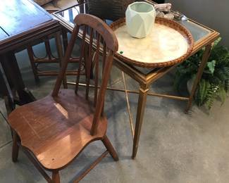 Wood chair, Ethan Allen gold side table (matching coffee table available too)