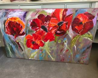 large original poppy flower painting on canvas by Paula Felici