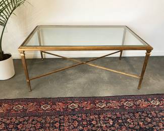 Ethan Allen gold metal and glass coffee table