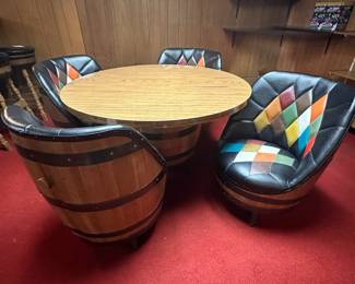 MCM Retro BROTHERS Whiskey Barrel Table Chairs