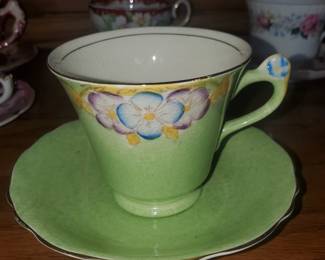 Vintage James Kent Fenton green flower 1130 B Tea Coffee Cup & Saucer Breakfast England

