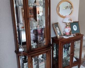 Tall 5-shelf display cabinet with light; Short 2-shelf  display cabinet with light.  Swarovski and Lenox items.