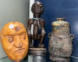 Wood Statue, Wine Vessel and Mask Orlando Estate Auction