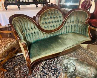Victorian Style Sage Velvet Setee