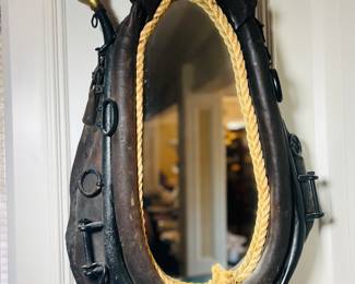 Antique Leather Horse Collar Harness with Mirror Brass  Knobs