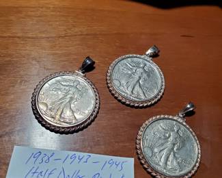 Vintage coins, set in silver