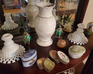 Milk glass , collector boxes 