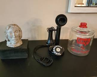 Antique phone,  cookie jar 
