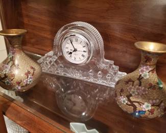 Shannon  glass clock, hand painted Oriental  vase 