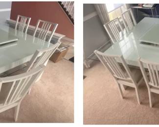 Unique square glass table with 8 chairs - $450