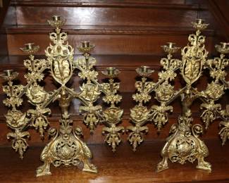Adjustable Brass Altar Candelabra with Figures