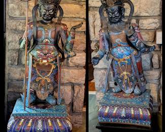 Near Life Size Cloisonne Tomb Guardians Circa Late 19th Century