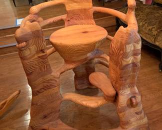 ONE OF A KIND Artisan carved teak wood chair... great for kid's barbershop or Physician's waiting rooms