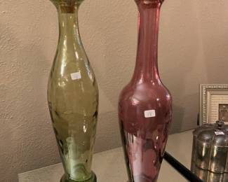 tall colored glass bottles