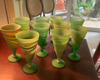 Phoenician cone wine goblets, green swirl
