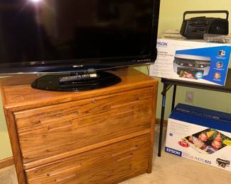 TV on Lateral file cabinet