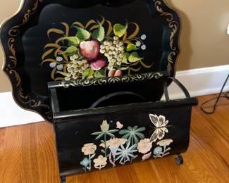 Painted tray, magazine rack (Vintage)