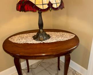 Cherry table, Tiffany style lamp
