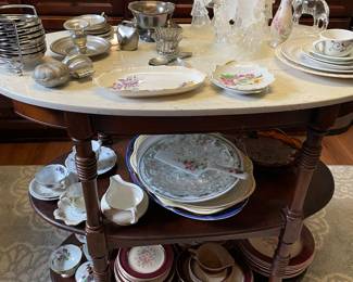 Tea Cart, misc glassware