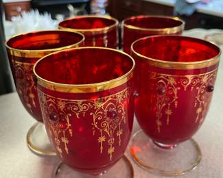 Ruby Red Glasses with Gold trim