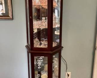 Lighted Curio Cabinet with lots of crystal