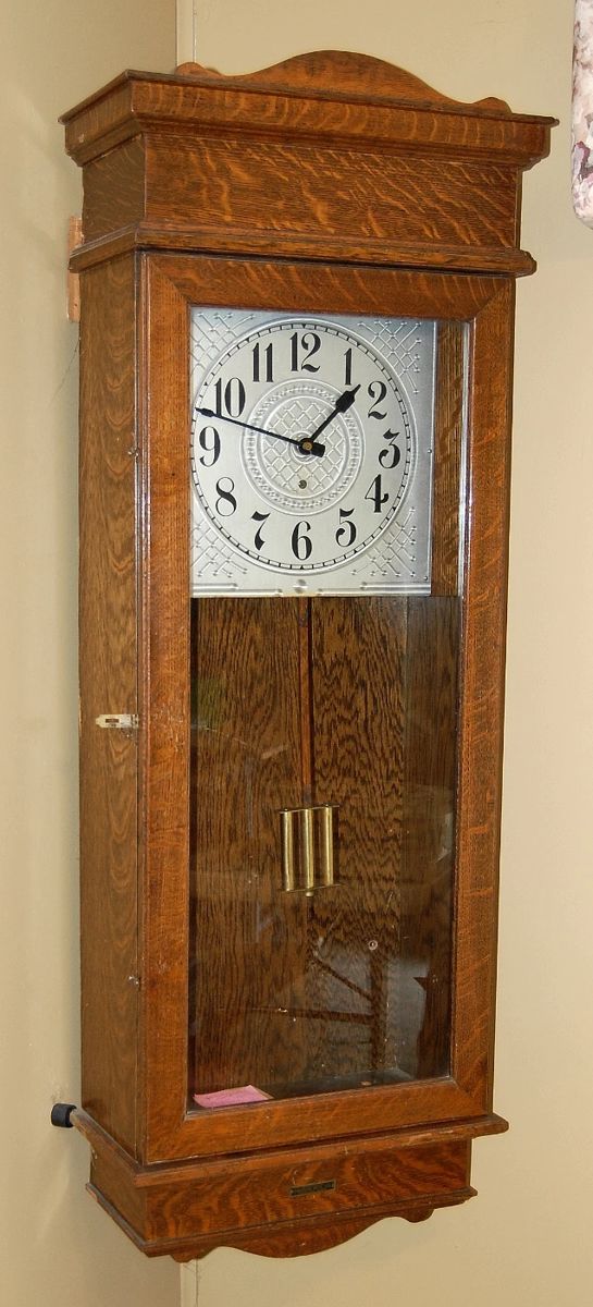 LARGE Oak Wall Clock Was industrial used! Runs GREAT!
