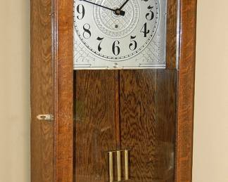 LARGE Oak Wall Clock Was industrial used! Runs GREAT!