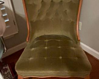 Pair of green velvet slipper chairs