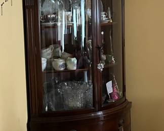 Antique mahogany curio cabinet. Part of a set:  dining room table, six chairs, break front and curio cabinet 