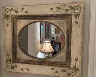 #33	Plastic Wood Look Crackled w/Green Flowers Oval Mirror - 29x25	 $25.00 
